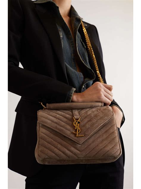 ysl college medium taupe|SAINT LAURENT College medium suede shoulder bag .